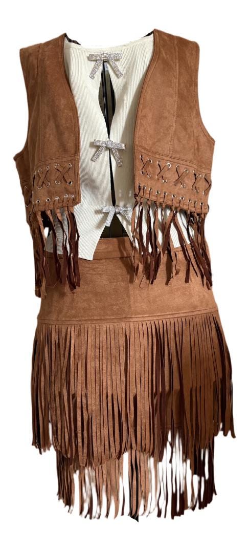 Boho Fringe Skirt and Gilet Set – Soft, Breathable & Stylish | Size M-L