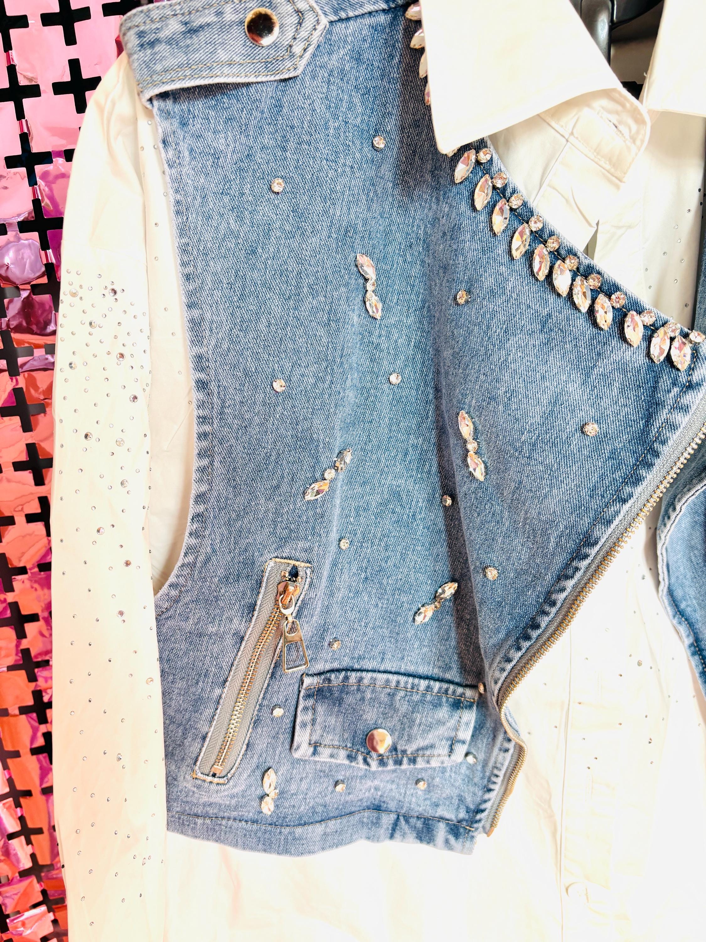 Studded Denim Gilet – Rock Chic Sleeveless Vest with Silver Grommets & Details