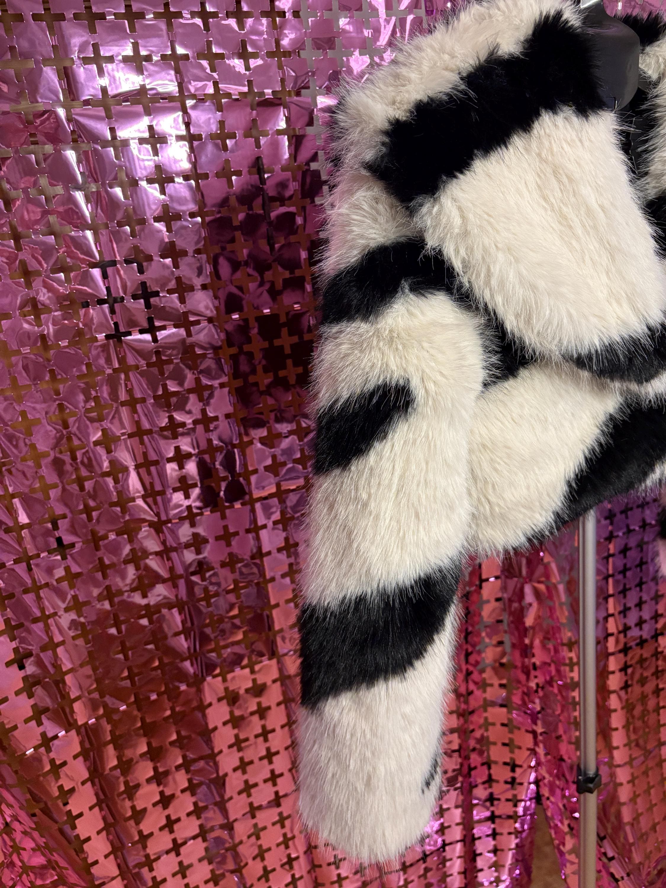 Fake Fur Cropped Blazer Zebra Printed