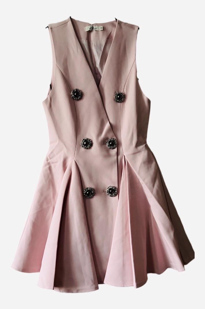 Vintage-Style Occasion Dress: Jewel Button Double-Breasted Party Dress