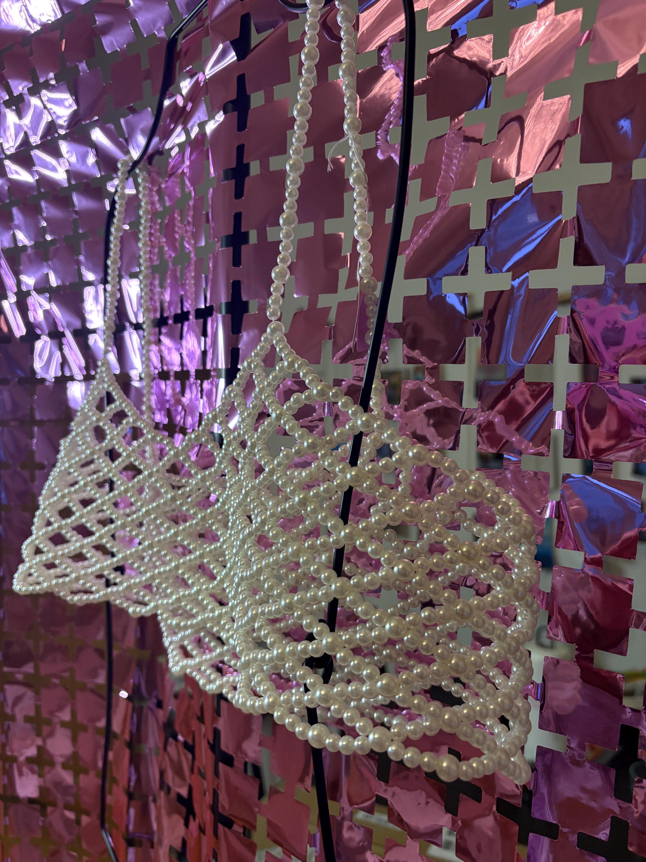 Beaded cropped top with cream pearls