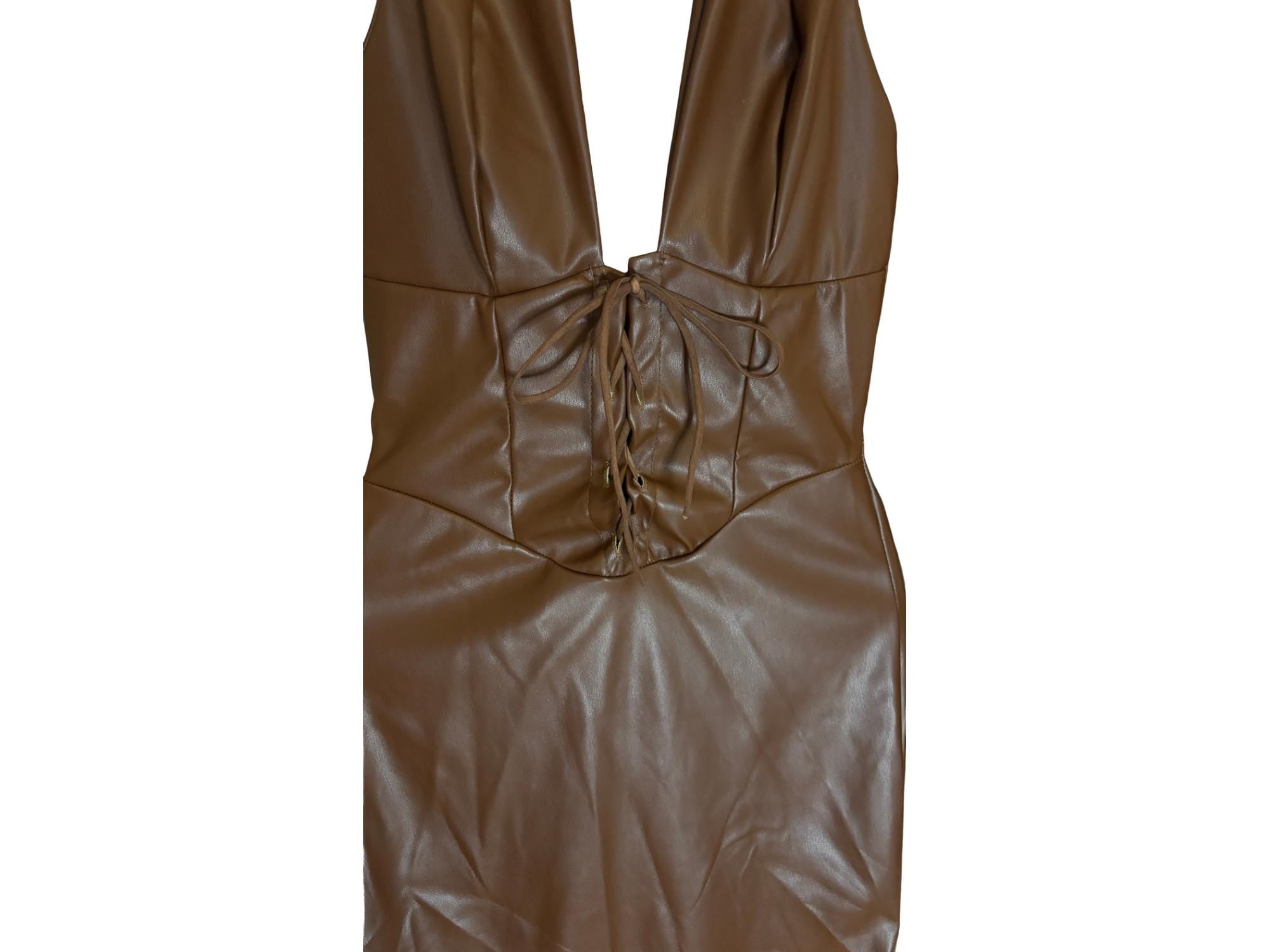 Faux Leather Bodycon Maxi Dress – Adjustable Bust & Back Slit