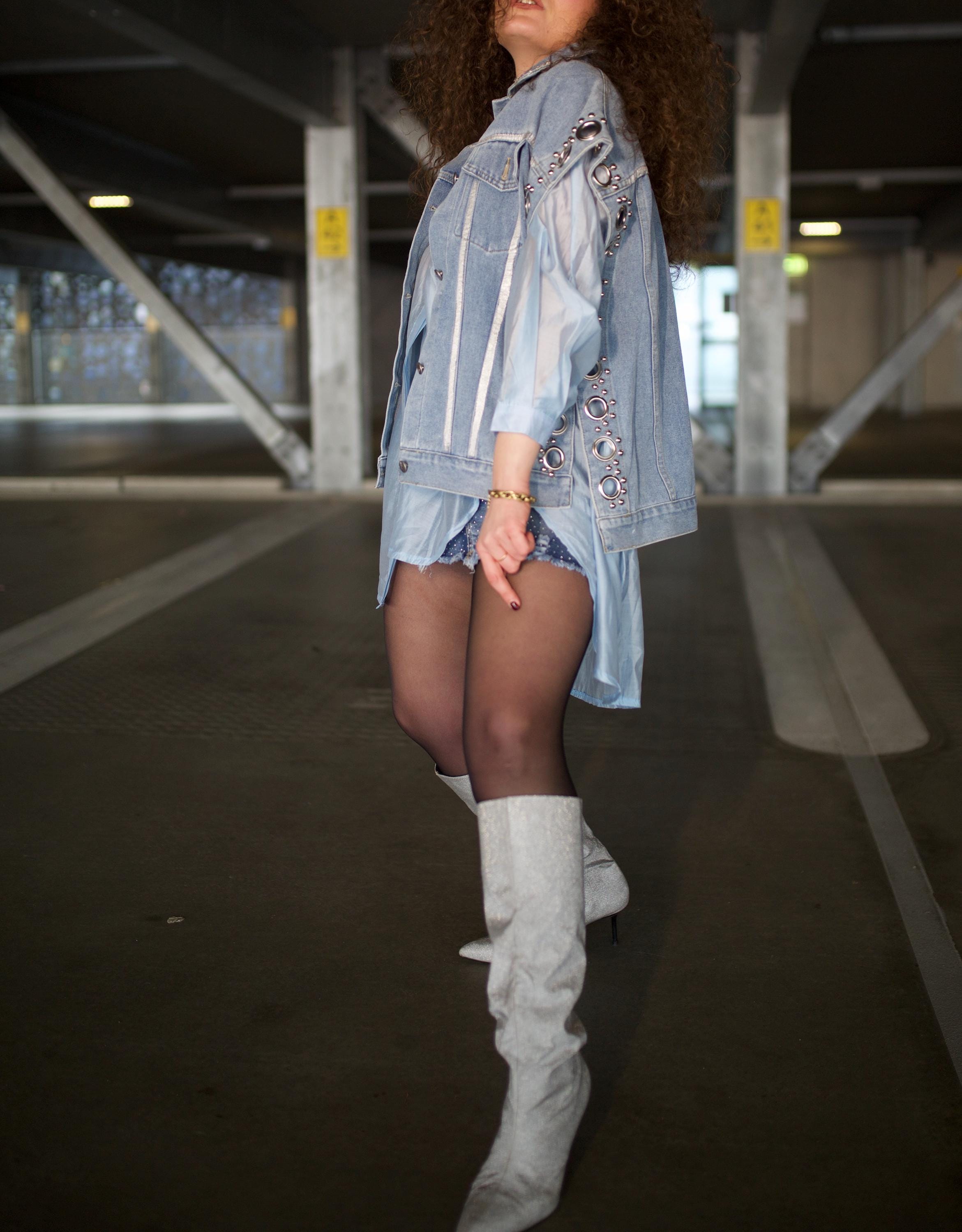 Studded Denim Gilet – Rock Chic Sleeveless Vest with Silver Grommets & Details