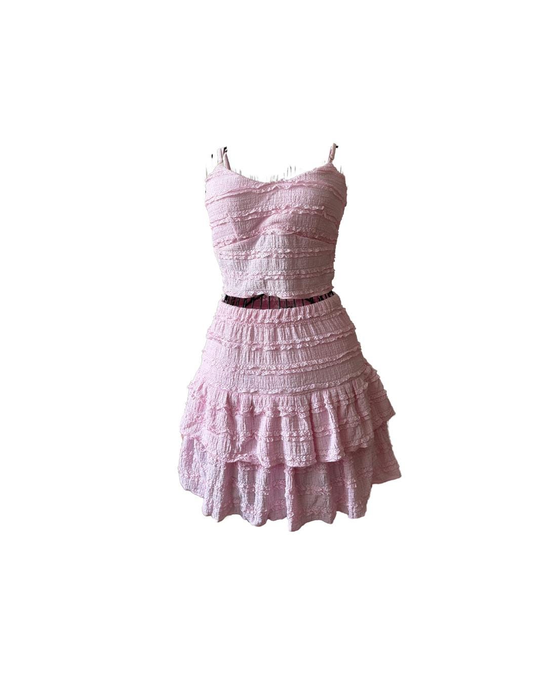 Ruffle Co-ord Set: Smocked Crop Top and Mini Skirt - Pink or Yellow