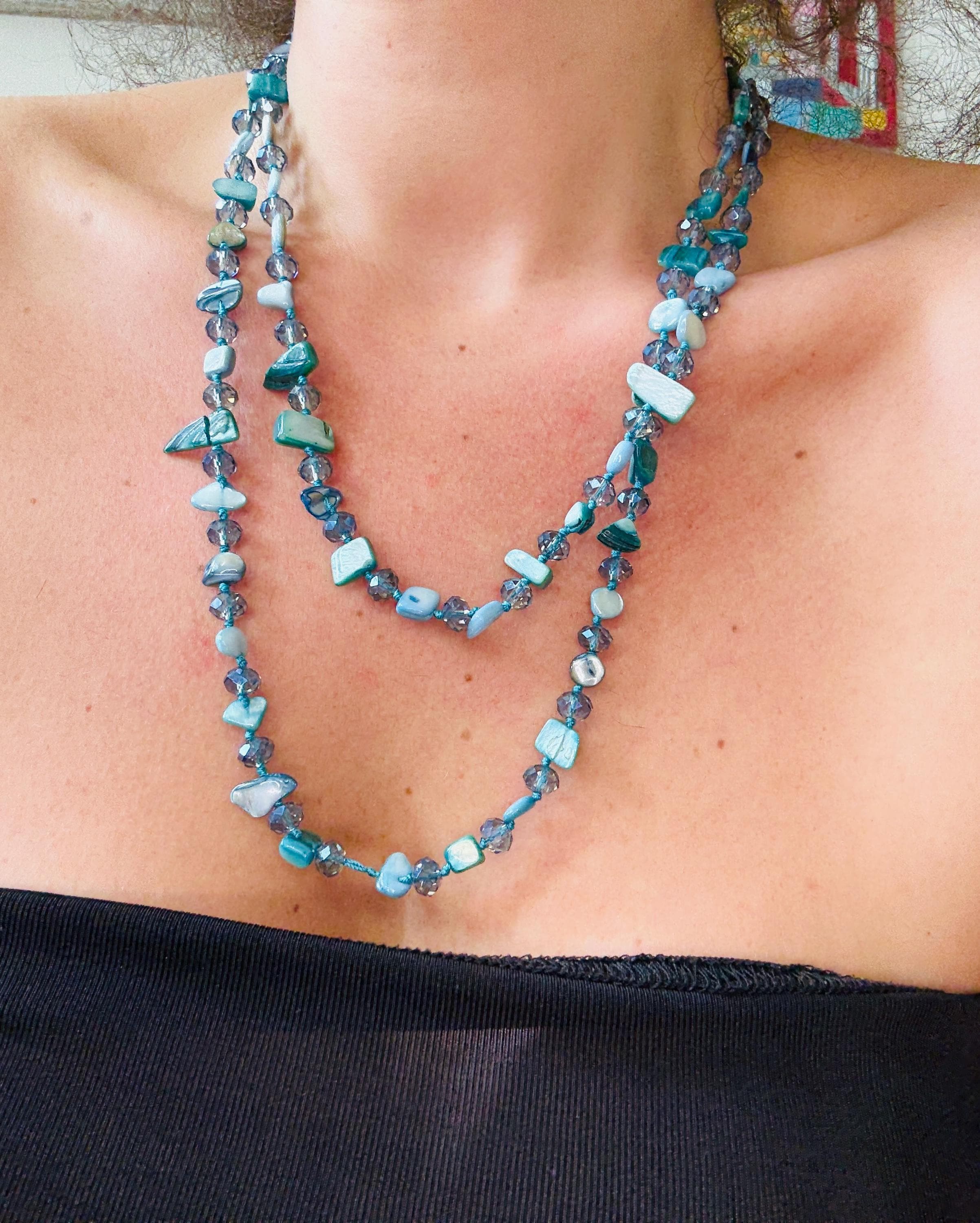 Handmade Mother of Pearl & Glass Bead Multi-Way Necklace - 62.5cm