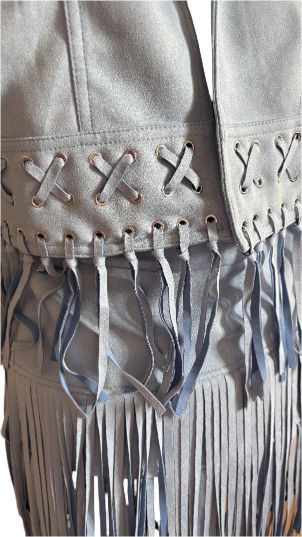 Boho Fringe Skirt and Gilet Set – Soft, Breathable & Stylish | Size M-L