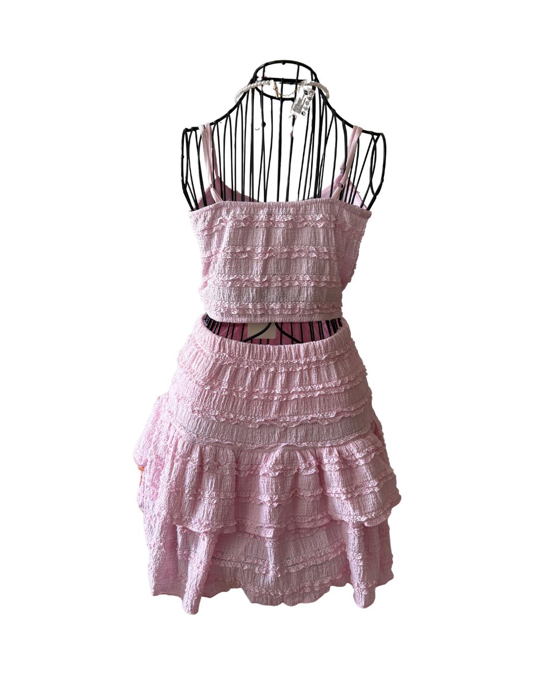 Ruffle Co-ord Set: Smocked Crop Top and Mini Skirt - Pink or Yellow