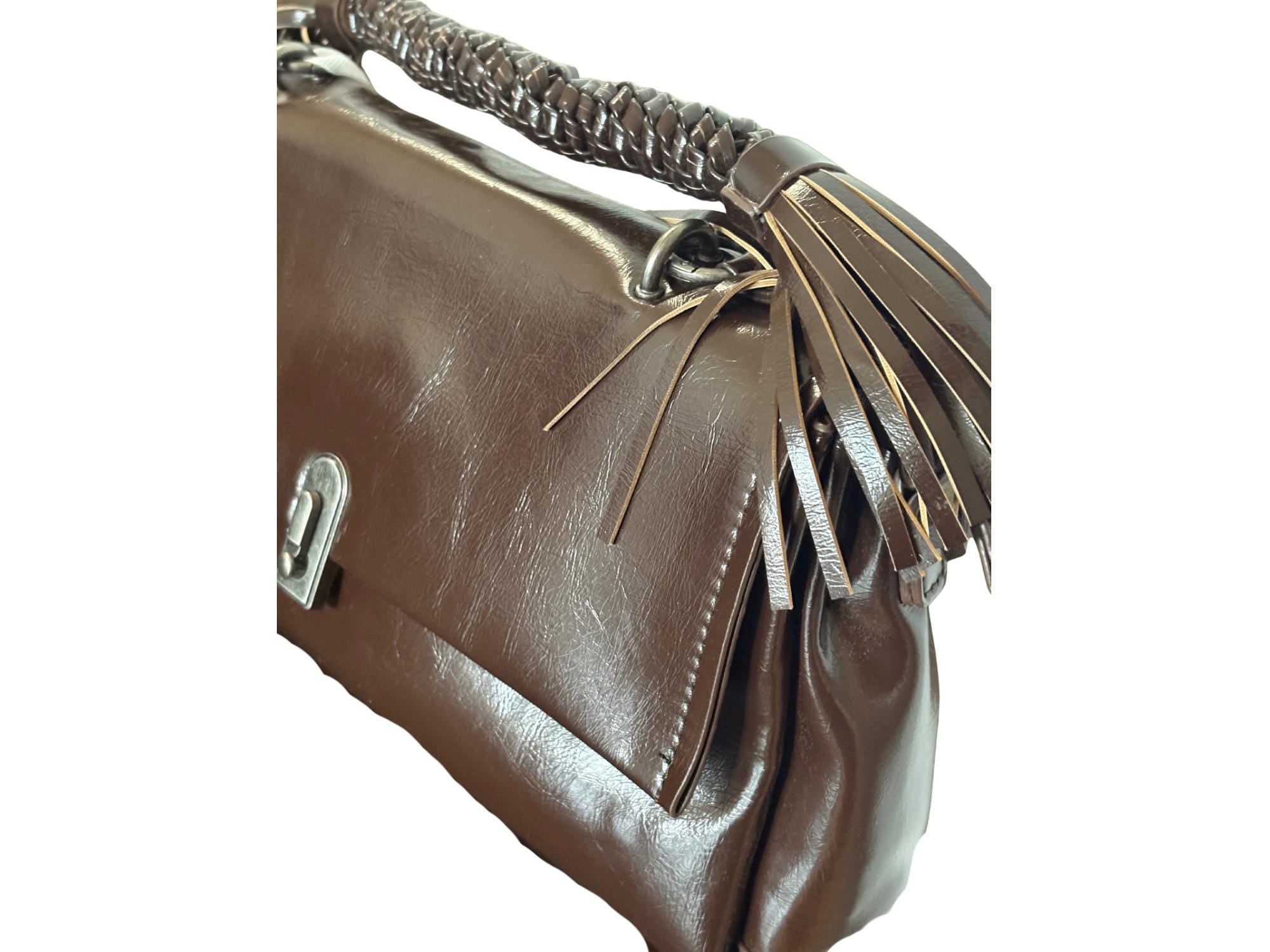 Faux Leather Handbag with Braided Handle & Crossbody Strap