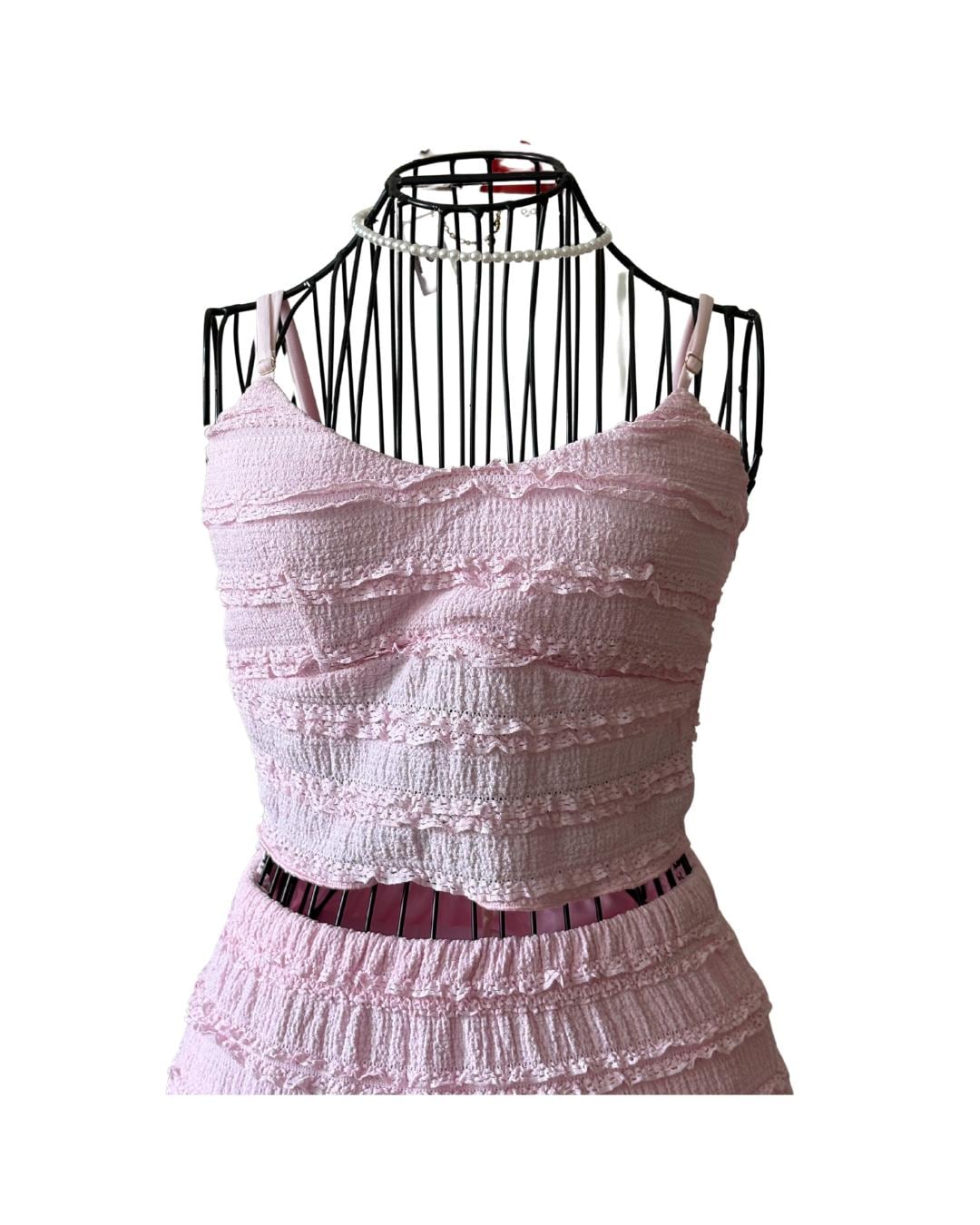 Ruffle Co-ord Set: Smocked Crop Top and Mini Skirt - Pink or Yellow