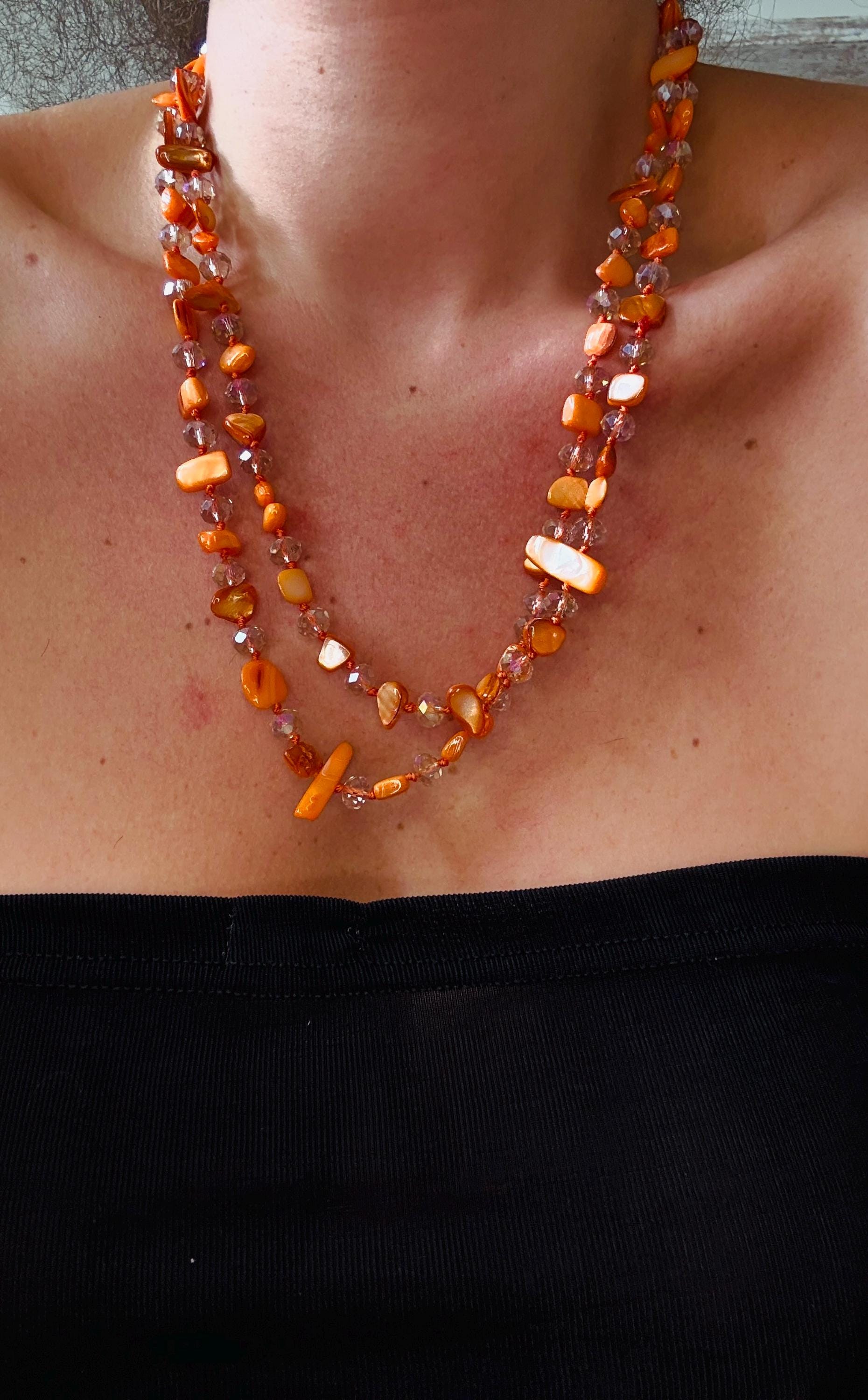 Handmade Mother of Pearl & Glass Bead Multi-Way Necklace - 62.5cm