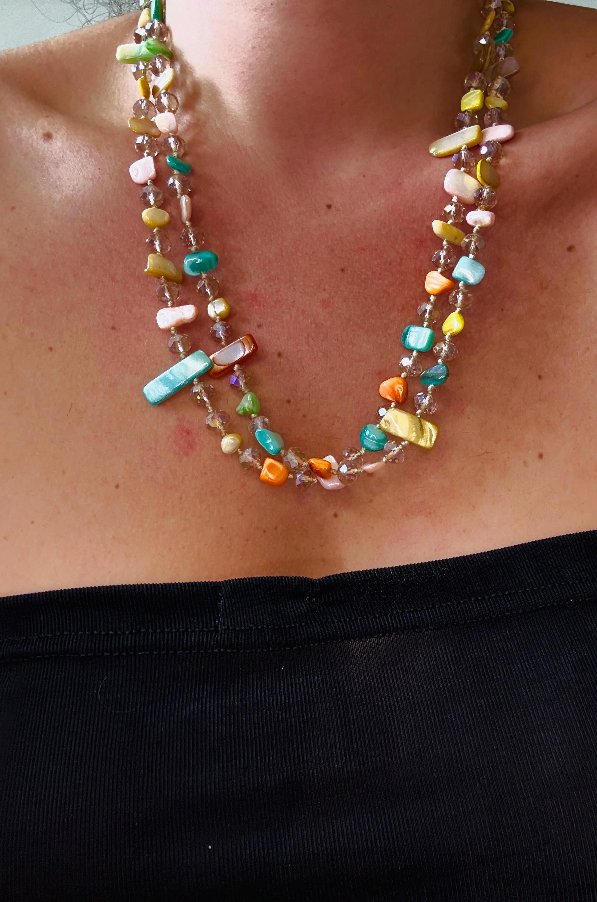 Handmade Mother of Pearl & Glass Bead Multi-Way Necklace - 62.5cm