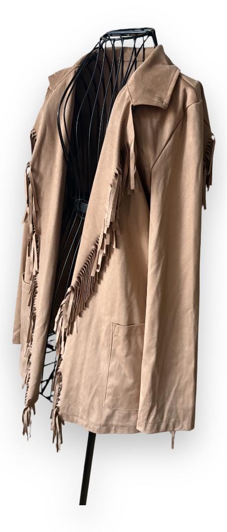 Vintage-Inspired Italian Fringe Jacket – Faux Suede – One Size Fits Up to EU 40
