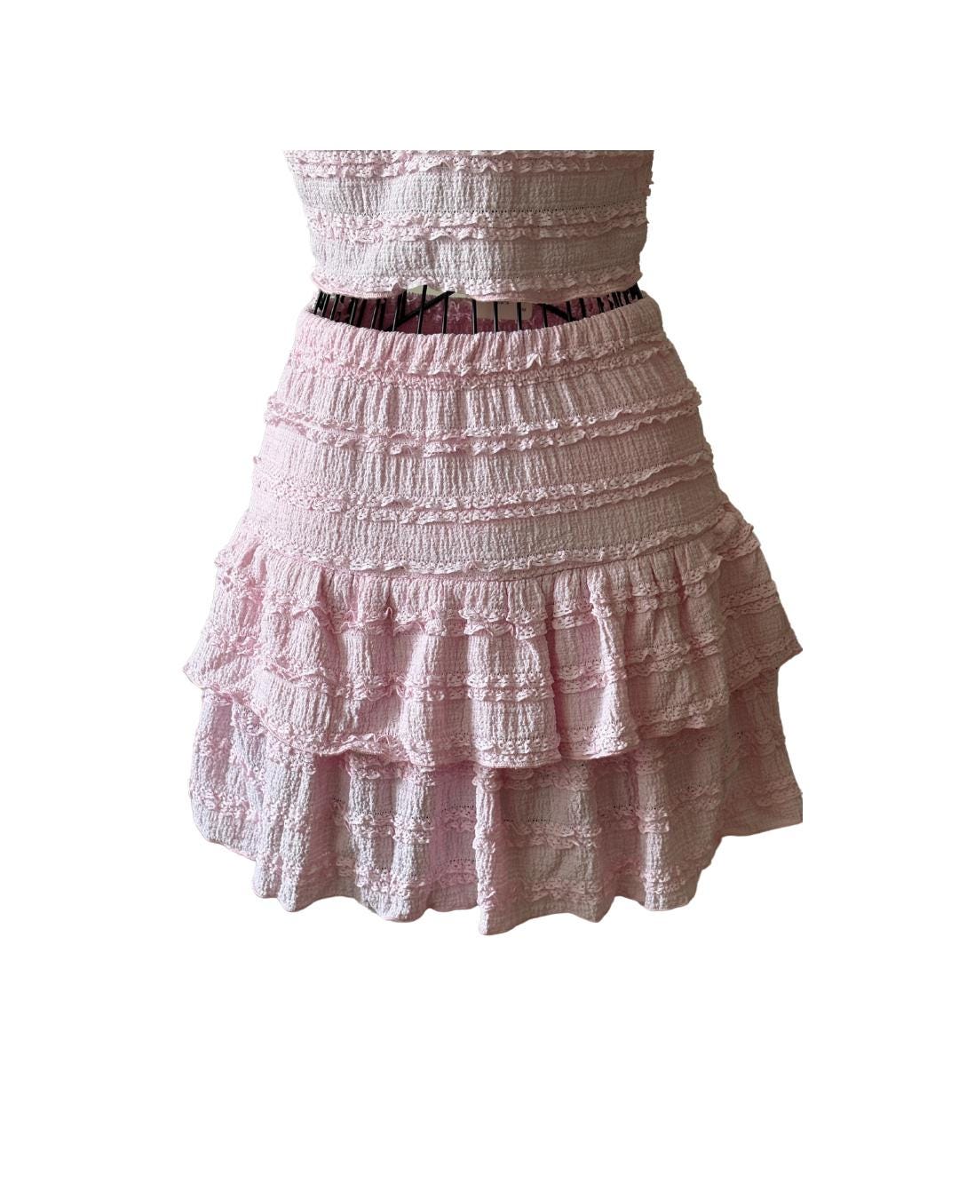 Ruffle Co-ord Set: Smocked Crop Top and Mini Skirt - Pink or Yellow