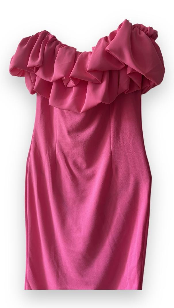 Off-Shoulder Pink Ruffle Dress: Elegant Occasion Wear (Fits EU 42)