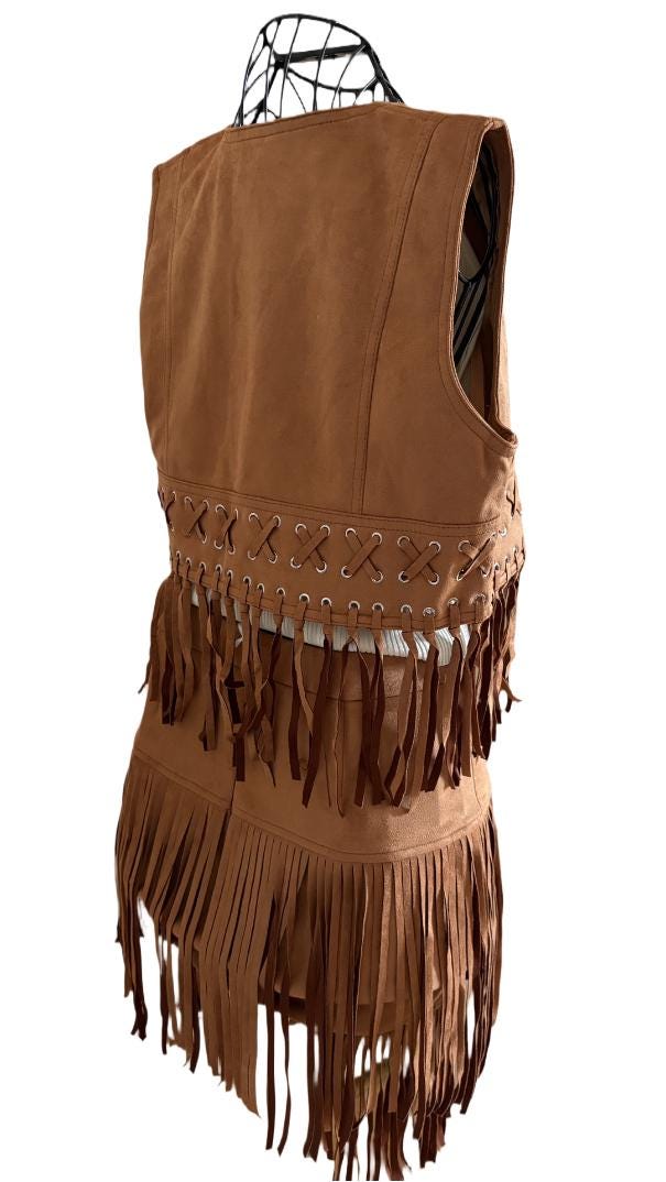 Boho Fringe Skirt and Gilet Set – Soft, Breathable & Stylish | Size M-L