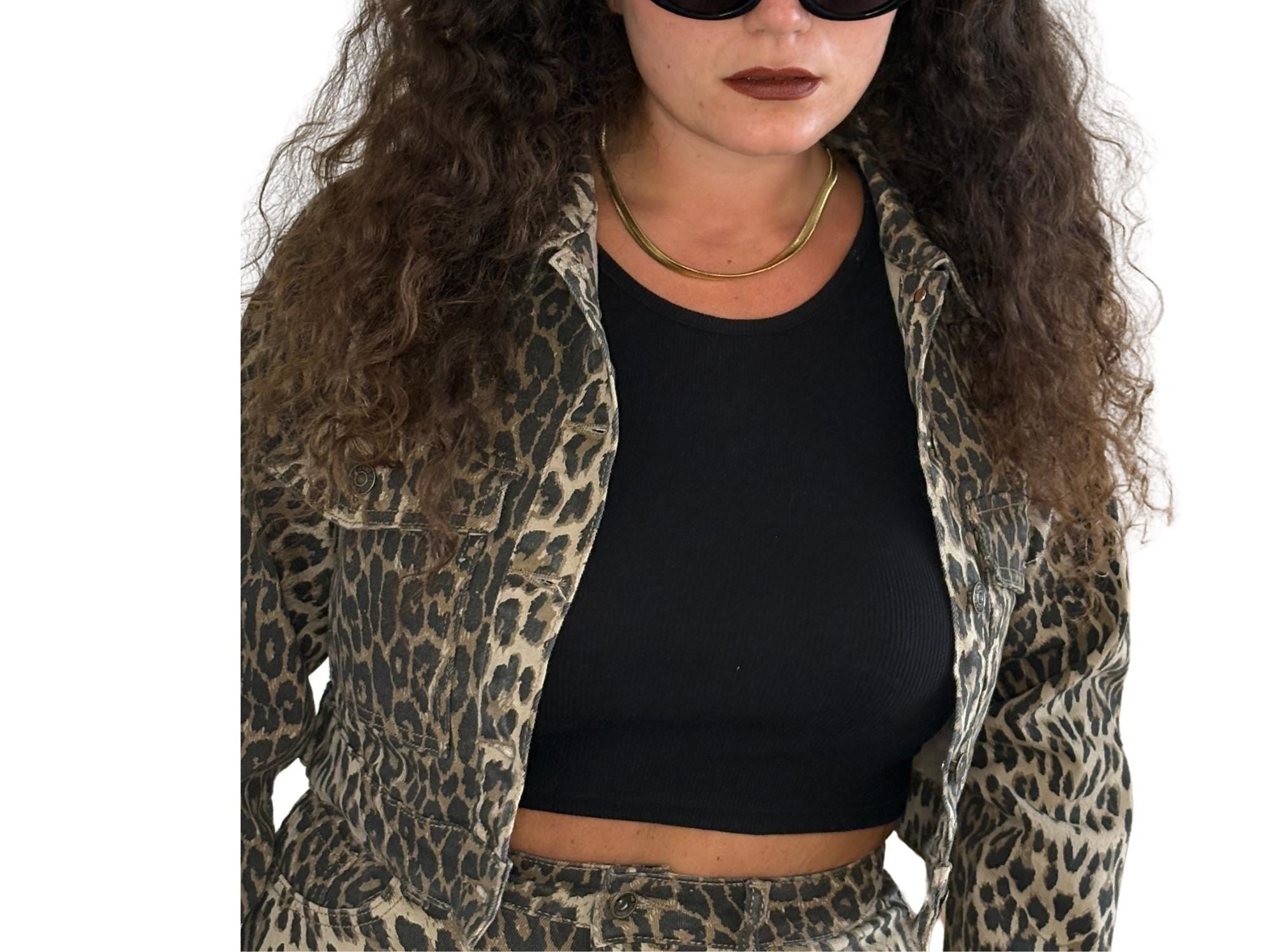 Cropped Leopard Print Jacket – Animal Print Denim Style – XS to XL