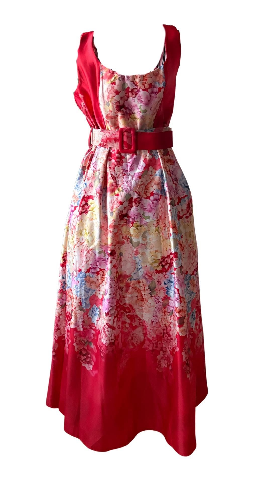 Elegant Bloom Maxi Dress – With Belt & Pocket | One Size | Black or Red