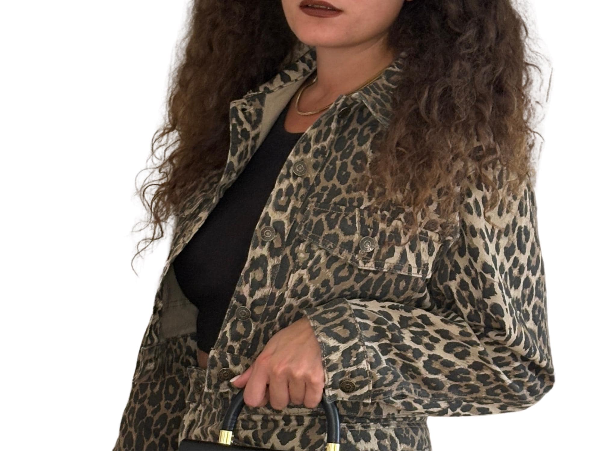 Cropped Leopard Print Jacket – Animal Print Denim Style – XS to XL