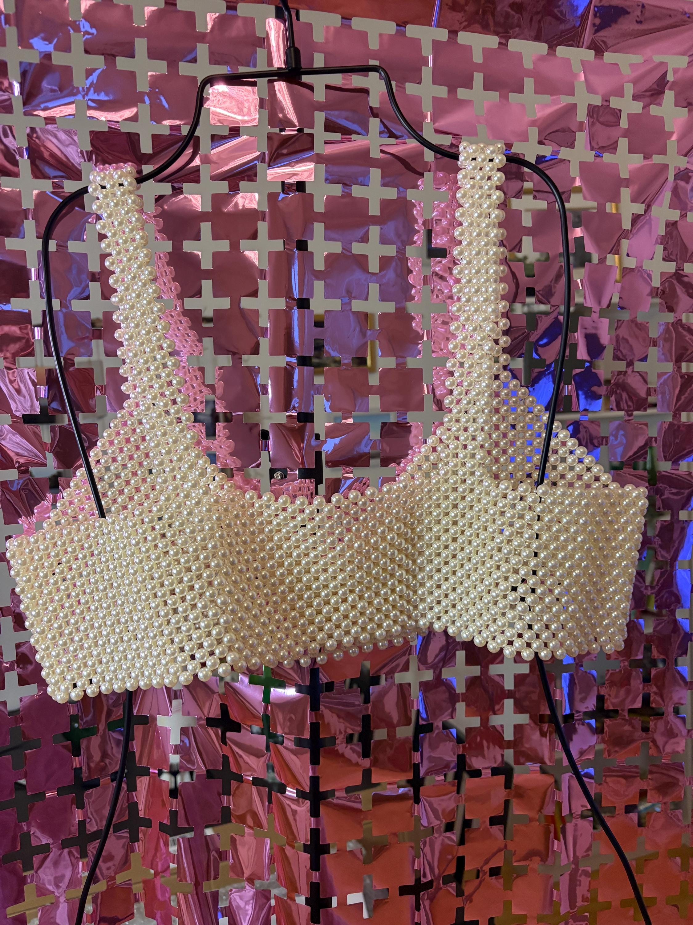 Beaded cropped top with cream pearls