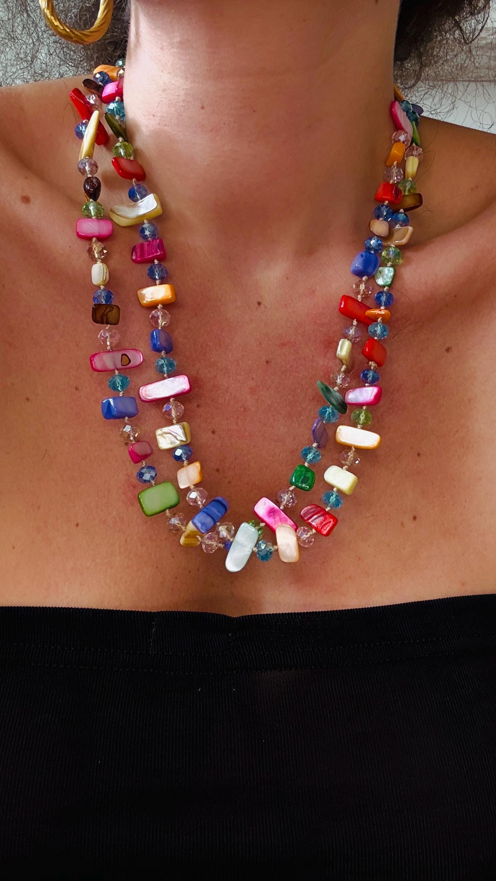 Handmade Mother of Pearl & Glass Bead Multi-Way Necklace - 62.5cm