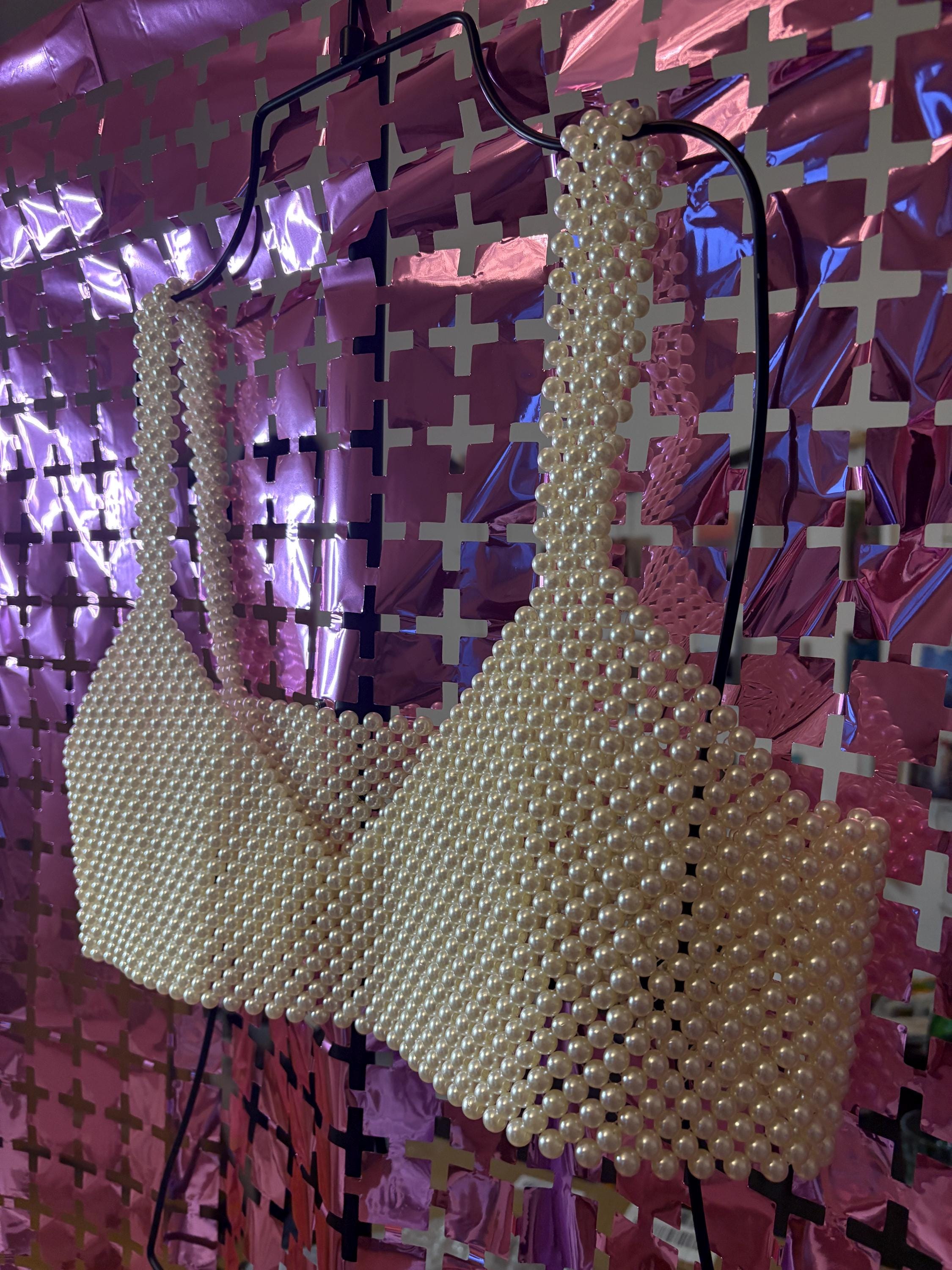 Beaded cropped top with cream pearls