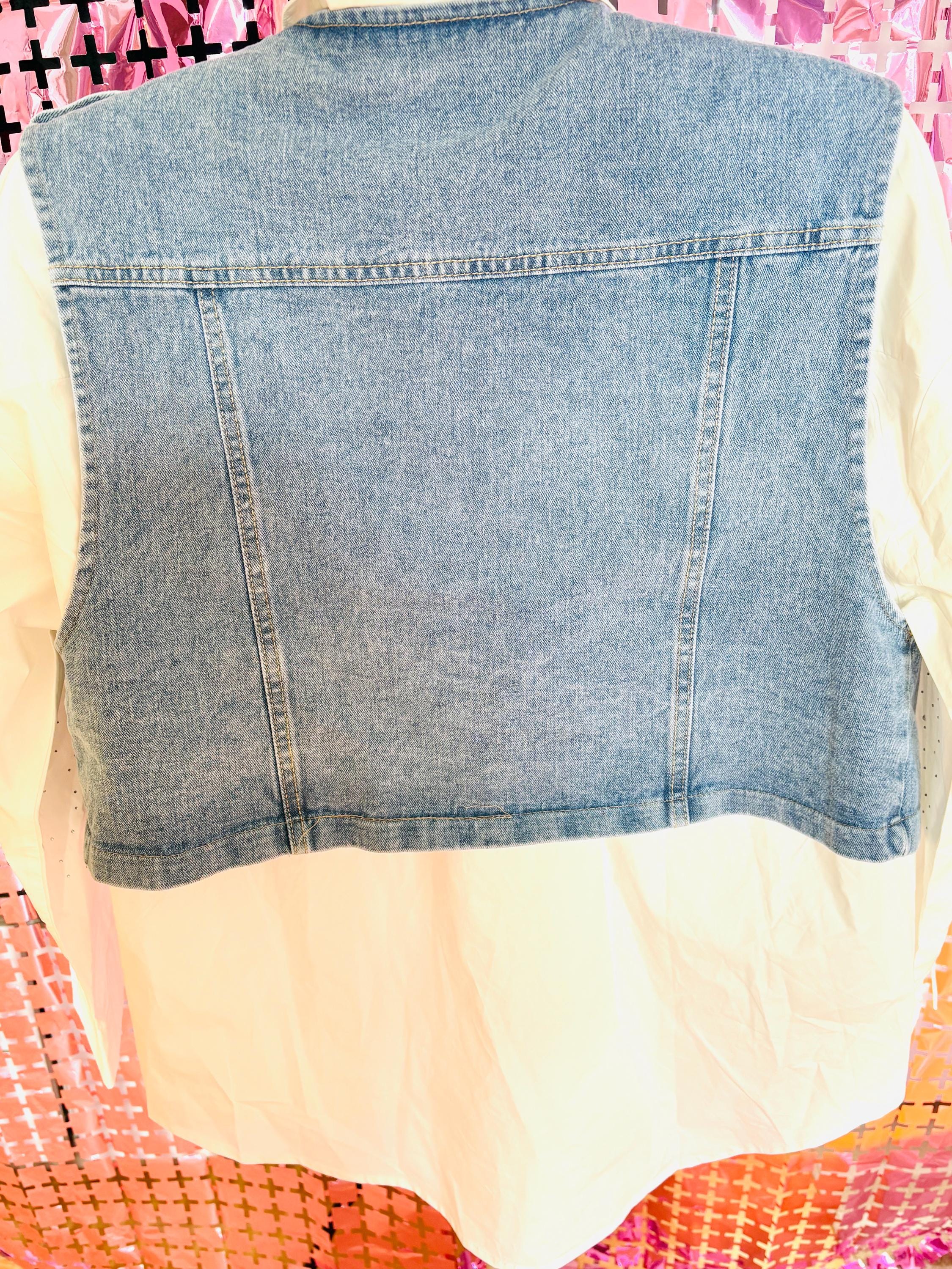 Studded Denim Gilet – Rock Chic Sleeveless Vest with Silver Grommets & Details