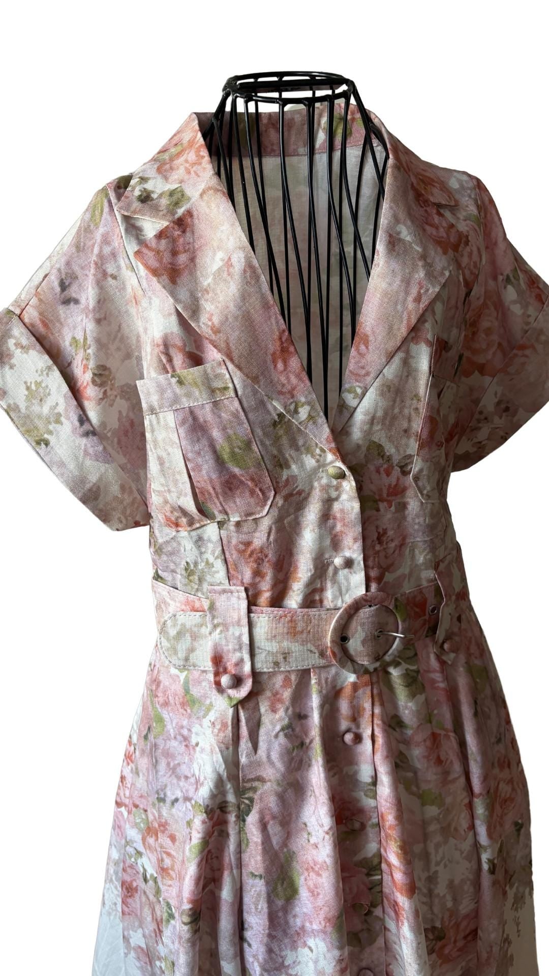 Vintage Floral Maxi Dress: Belted Button-Down Shirt Dress