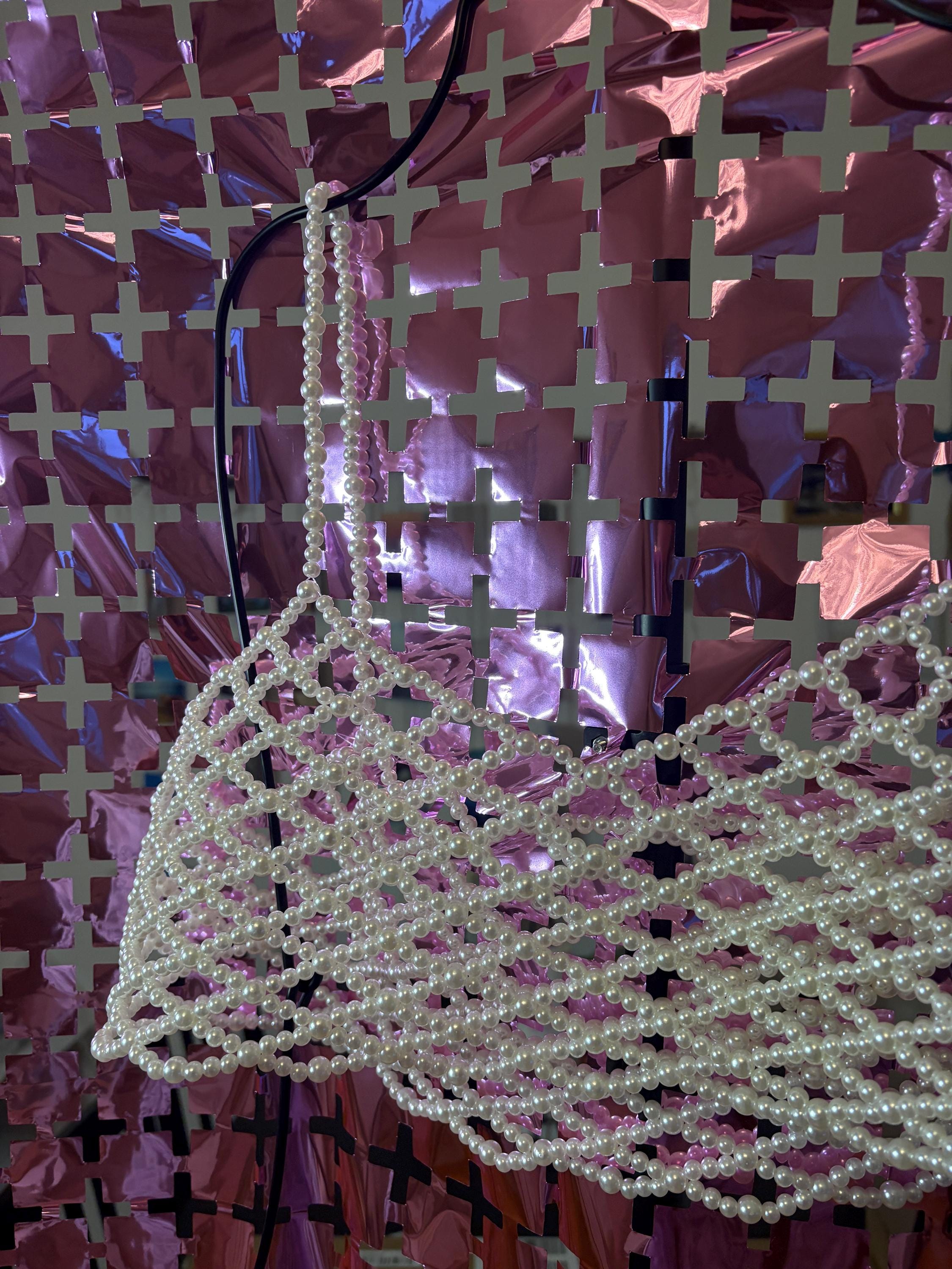 Beaded cropped top with cream pearls