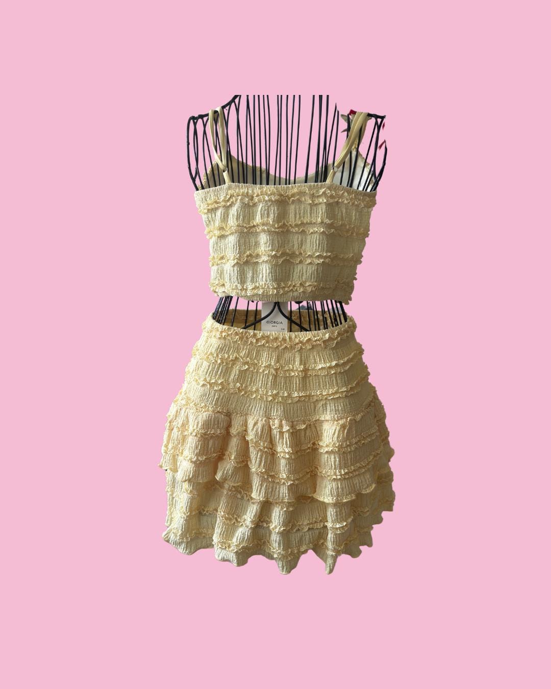 Ruffle Co-ord Set: Smocked Crop Top and Mini Skirt - Pink or Yellow