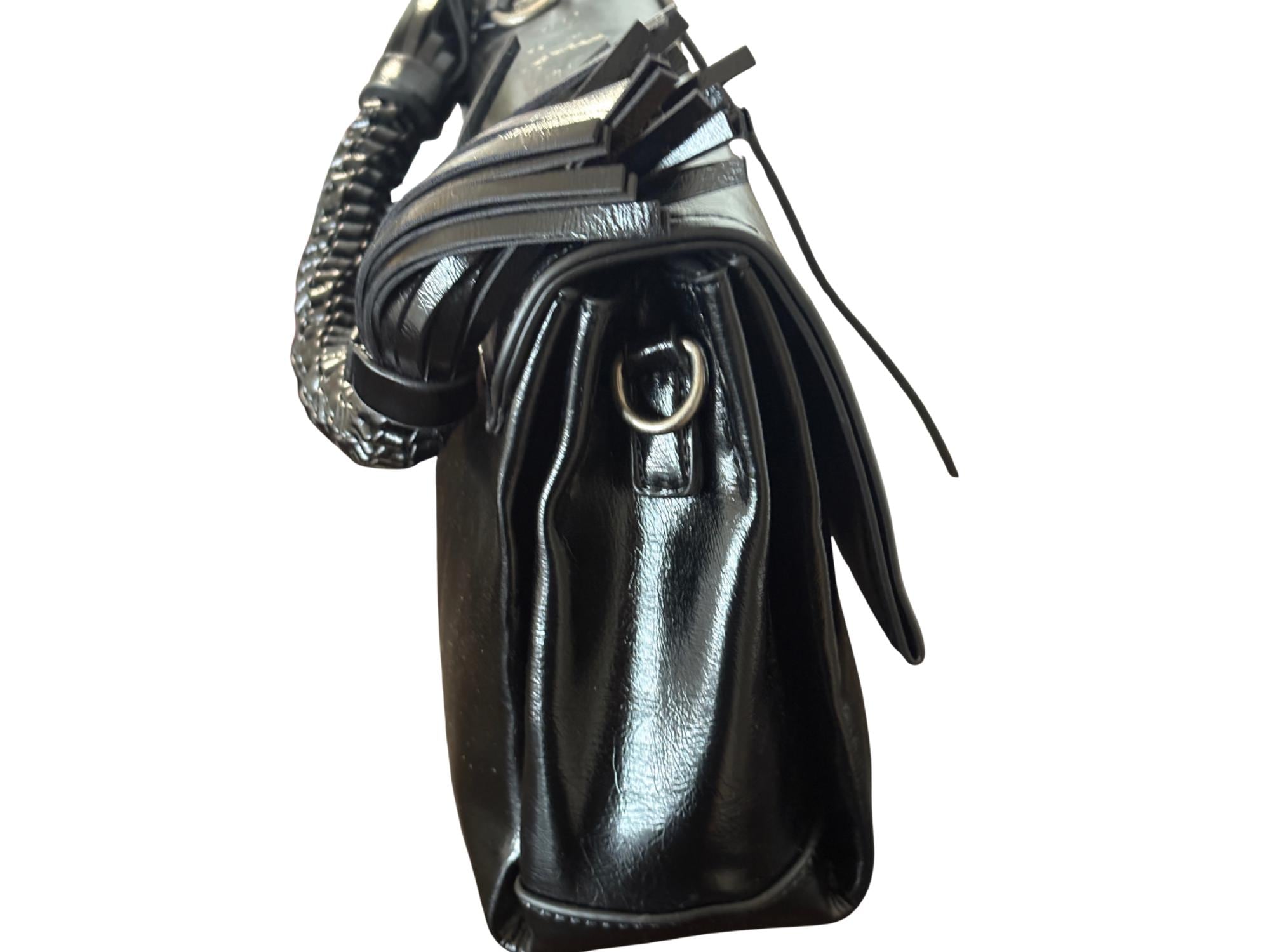 Faux Leather Handbag with Braided Handle & Crossbody Strap