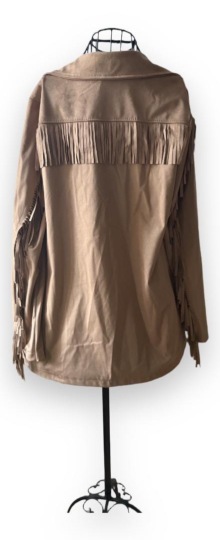 Vintage-Inspired Italian Fringe Jacket – Faux Suede – One Size Fits Up to EU 40