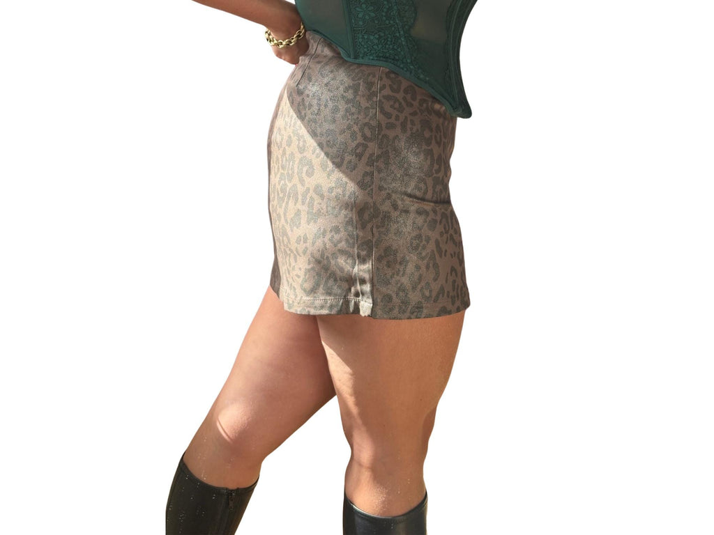 Faux Leather Leopard Print Mini Skirt – Khaki