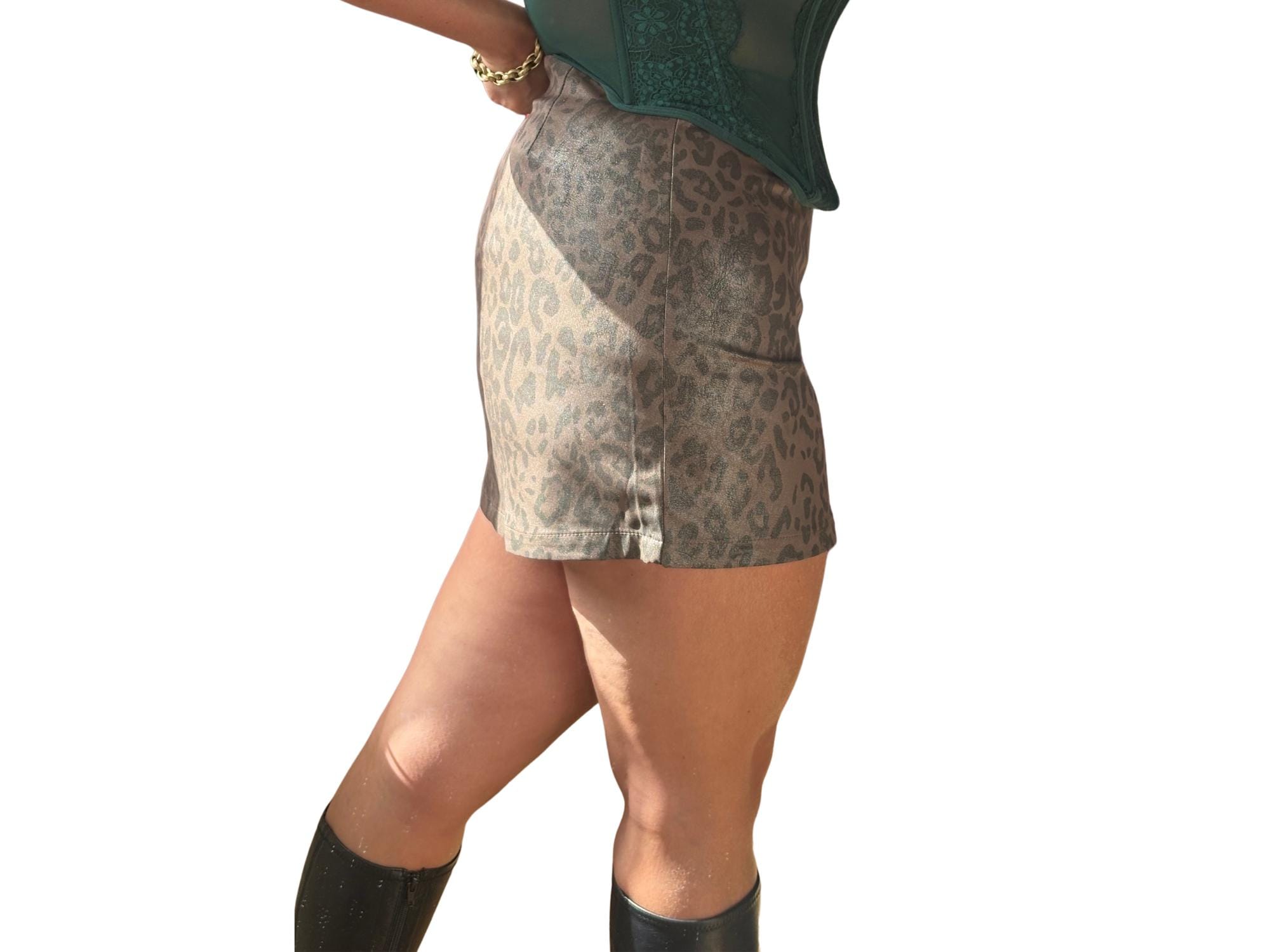 Faux Leather Leopard Print Mini Skirt – Khaki
