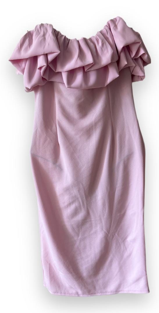 Off-Shoulder Pink Ruffle Dress: Elegant Occasion Wear (Fits EU 42)