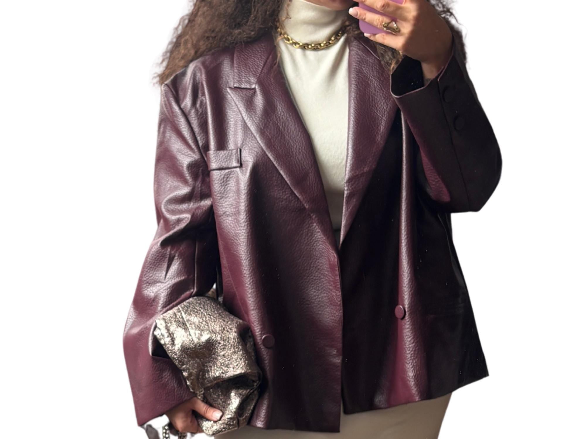 Oversized Faux Leather Jacket – One Size, Vintage Inspired Blazer Style