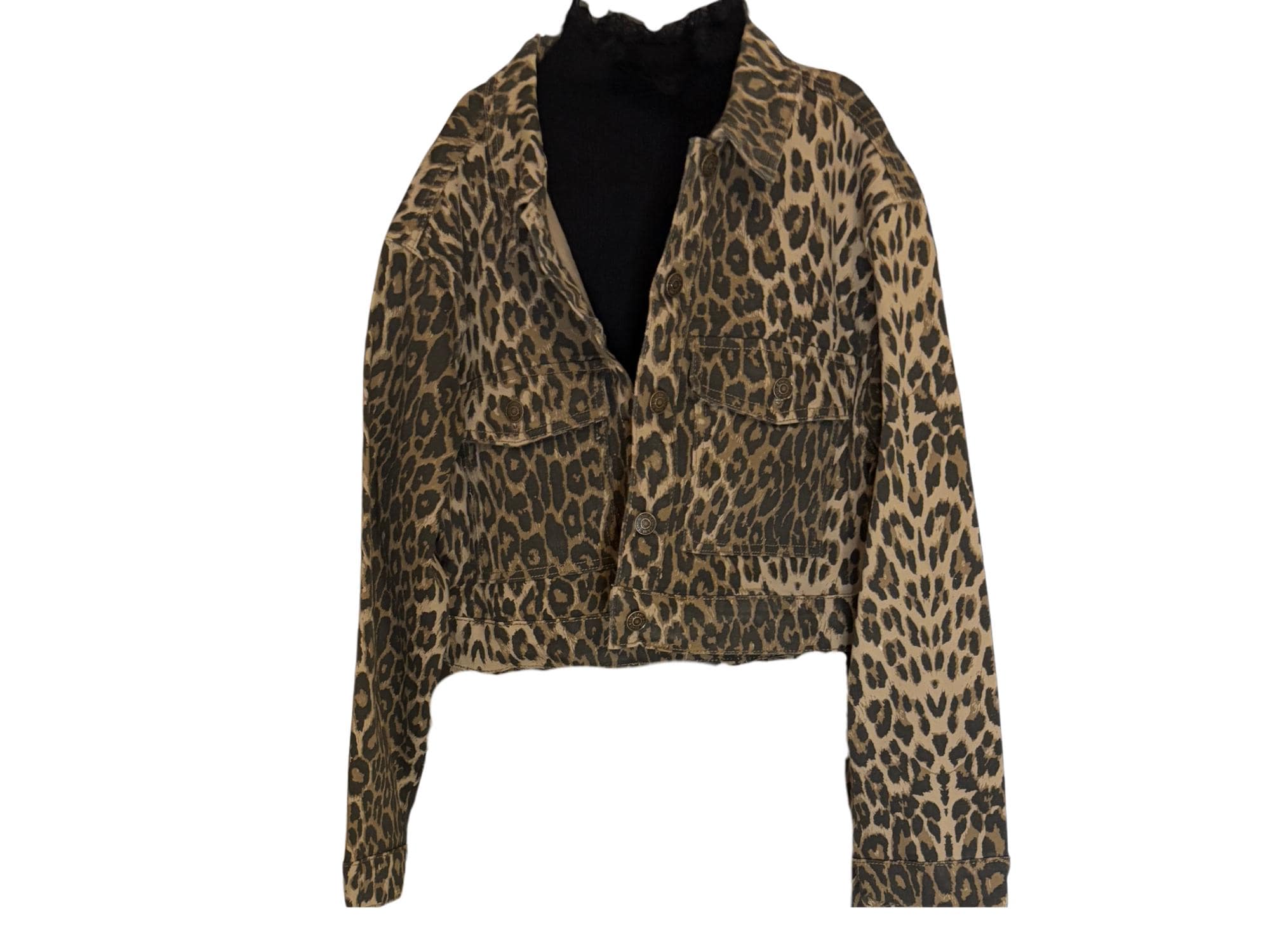 Cropped Leopard Print Jacket – Animal Print Denim Style – XS to XL