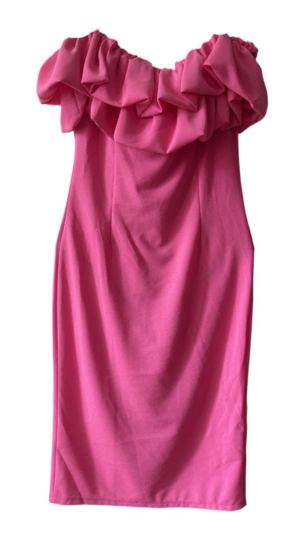 Off-Shoulder Pink Ruffle Dress: Elegant Occasion Wear (Fits EU 42)