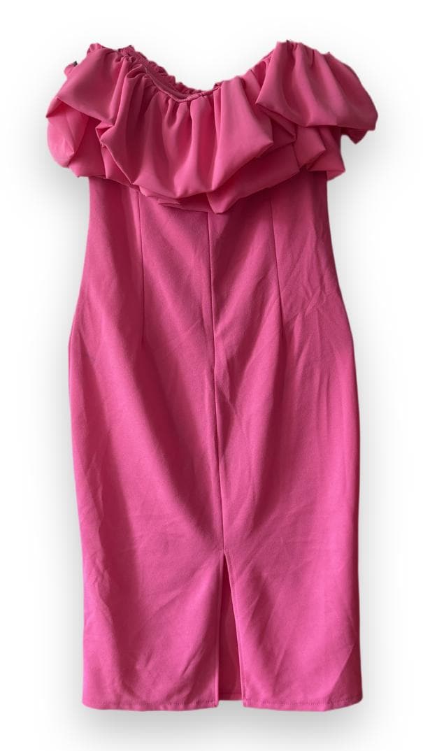 Off-Shoulder Pink Ruffle Dress: Elegant Occasion Wear (Fits EU 42)