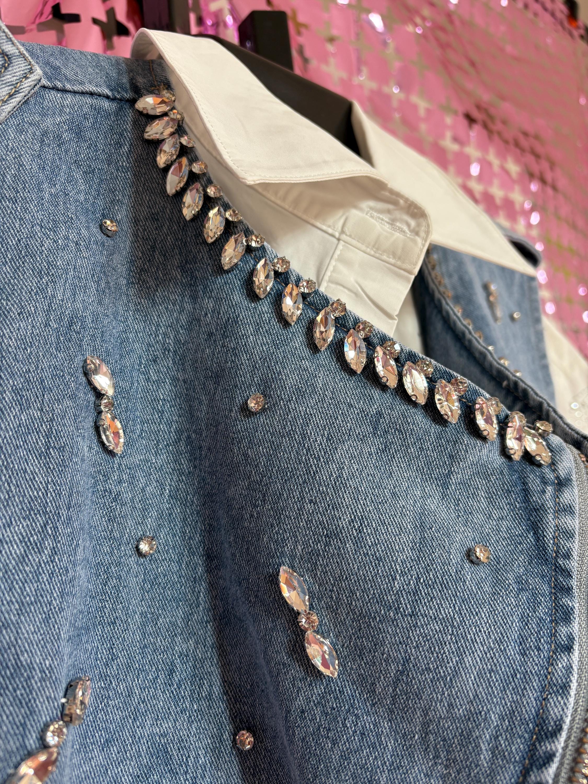 Studded Denim Gilet – Rock Chic Sleeveless Vest with Silver Grommets & Details