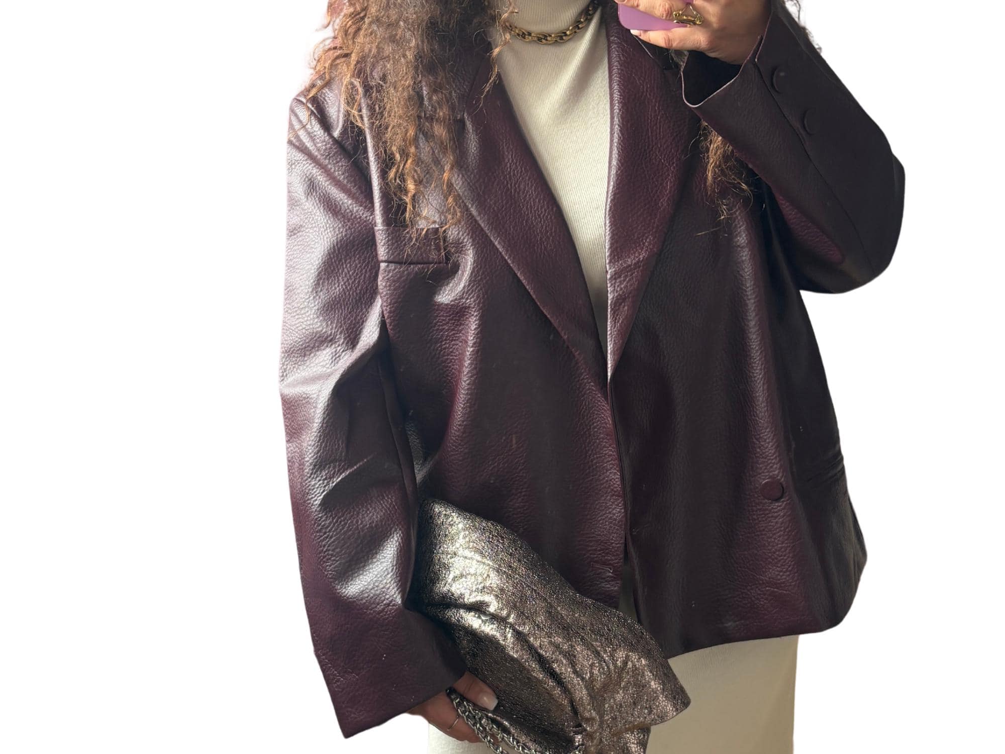 Oversized Faux Leather Jacket – One Size, Vintage Inspired Blazer Style