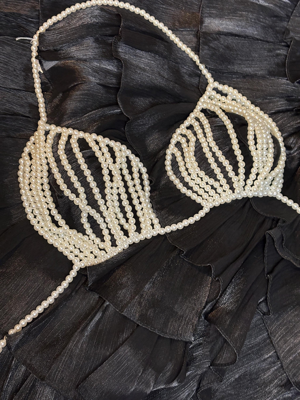 Beaded top bra with cream pearls