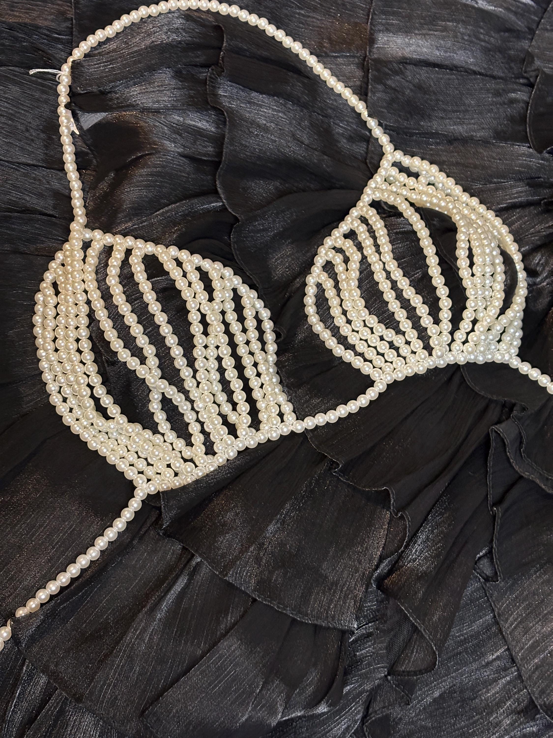 Beaded top bra with cream pearls