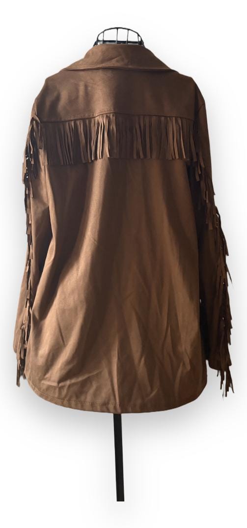 Vintage-Inspired Italian Fringe Jacket – Faux Suede – One Size Fits Up to EU 40
