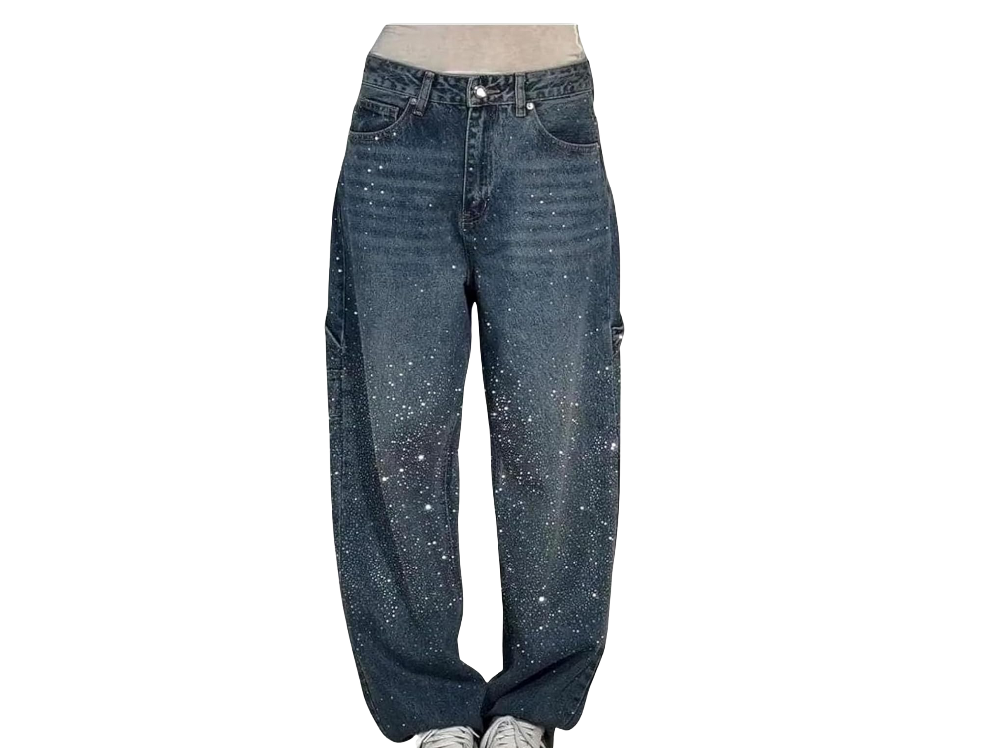 Rhinestone Loose Barrel Jeans -Sparkle Denim