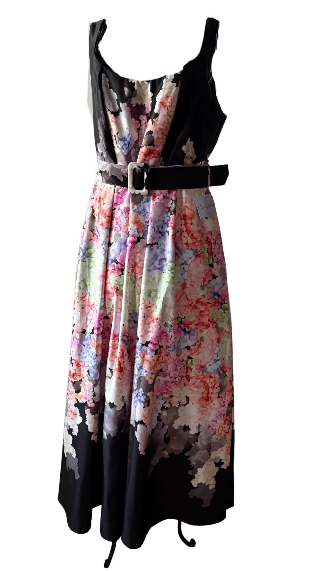 Elegant Bloom Maxi Dress – With Belt & Pocket | One Size | Black or Red