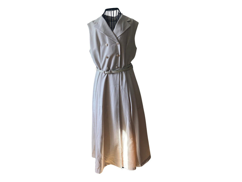 Vintage-Inspired Sleeveless Dress with Gold Buttons & Belt – One Size