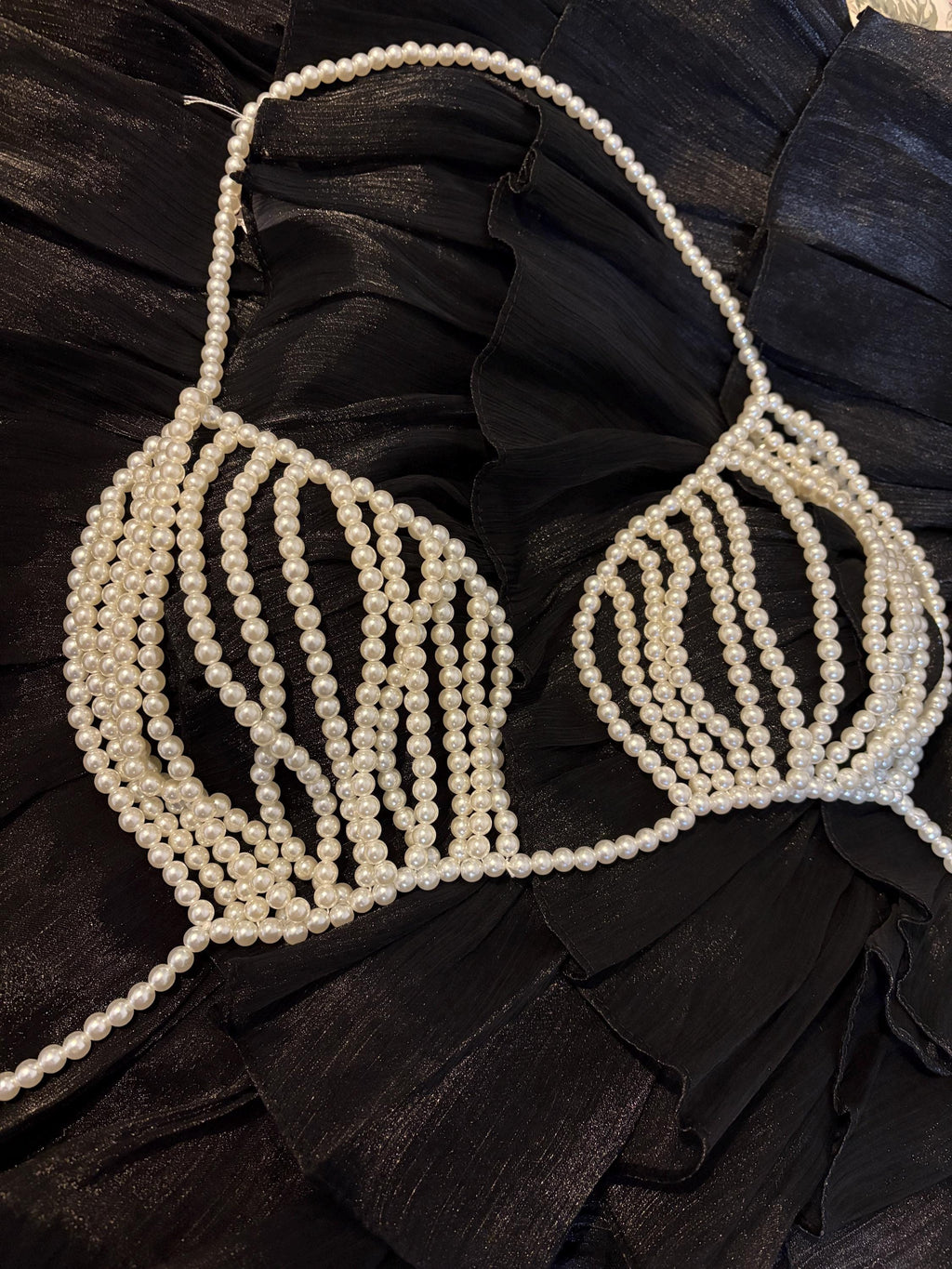 Beaded top bra with cream pearls