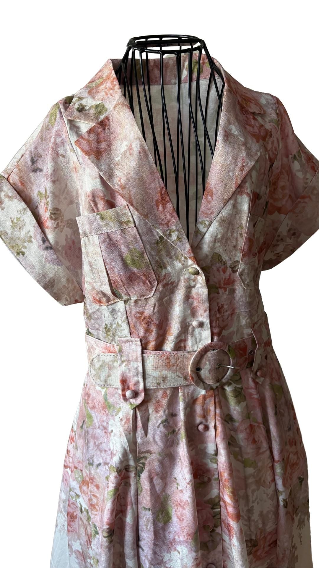 Vintage Floral Maxi Dress: Belted Button-Down Shirt Dress