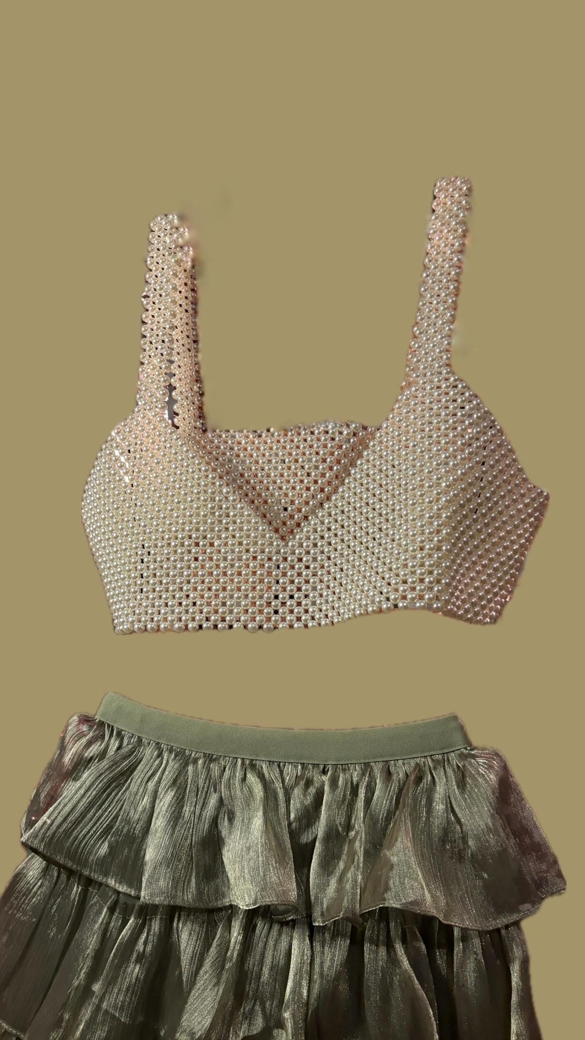 Beaded cropped top with cream pearls