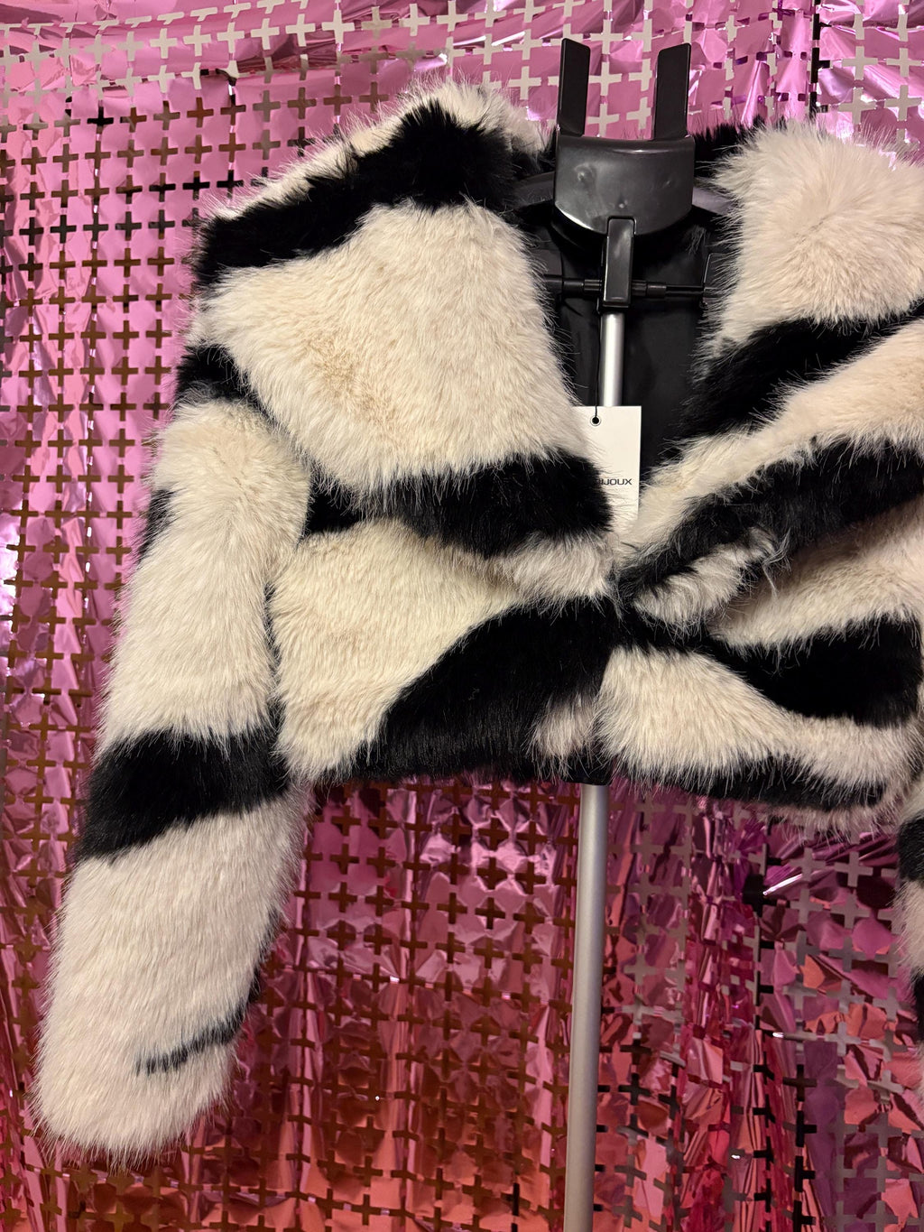 Fake Fur Cropped Blazer Zebra Printed